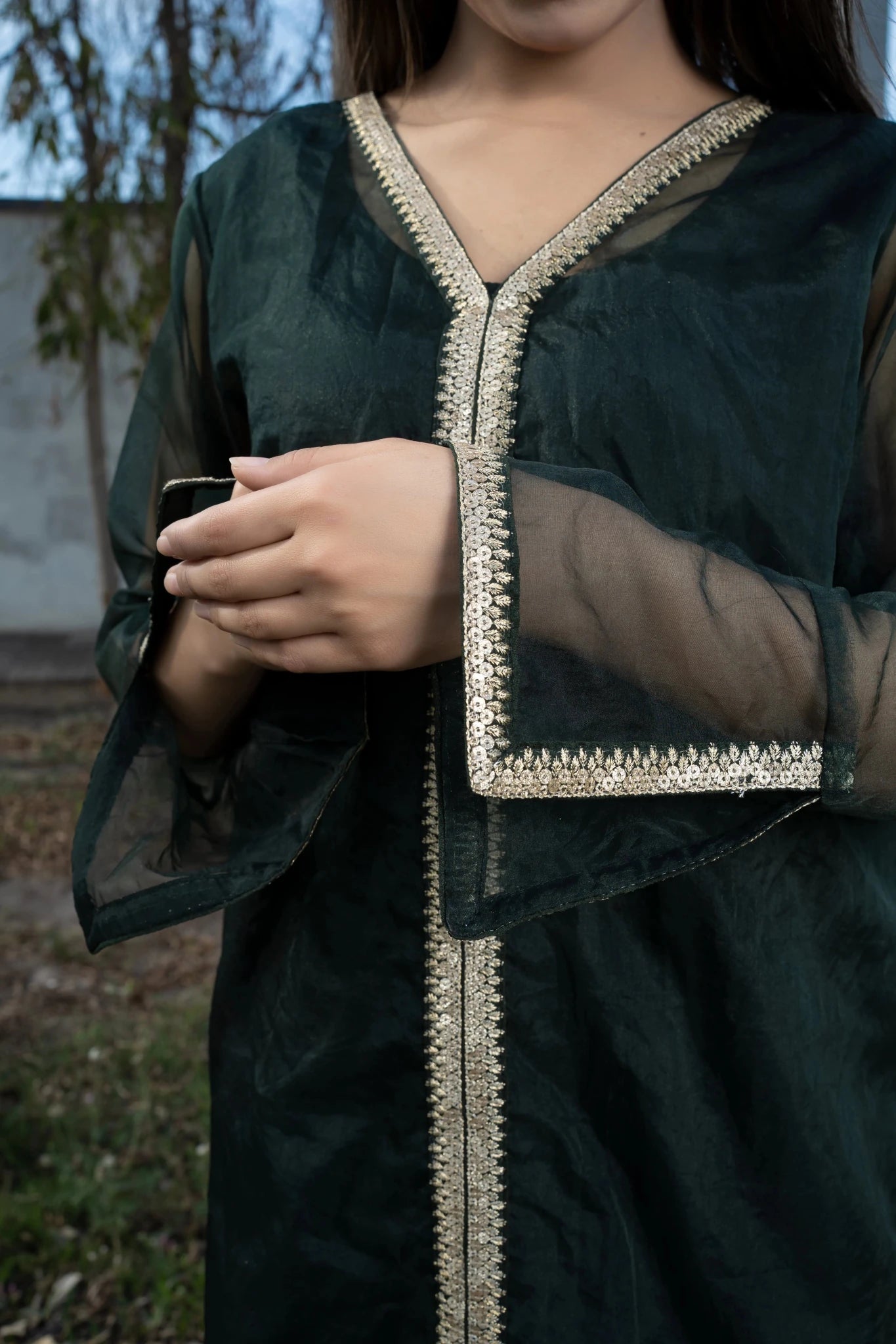 2 PC | Organza Dark Green Suit - Bellissimo Outfit