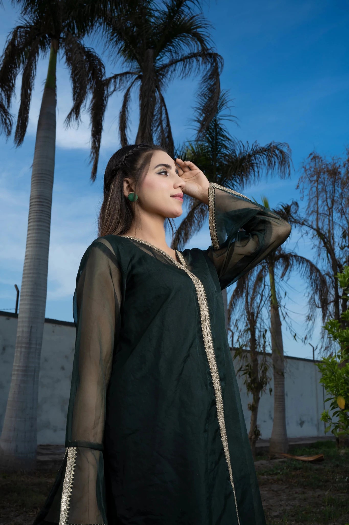 2 PC | Organza Dark Green Suit - Bellissimo Outfit