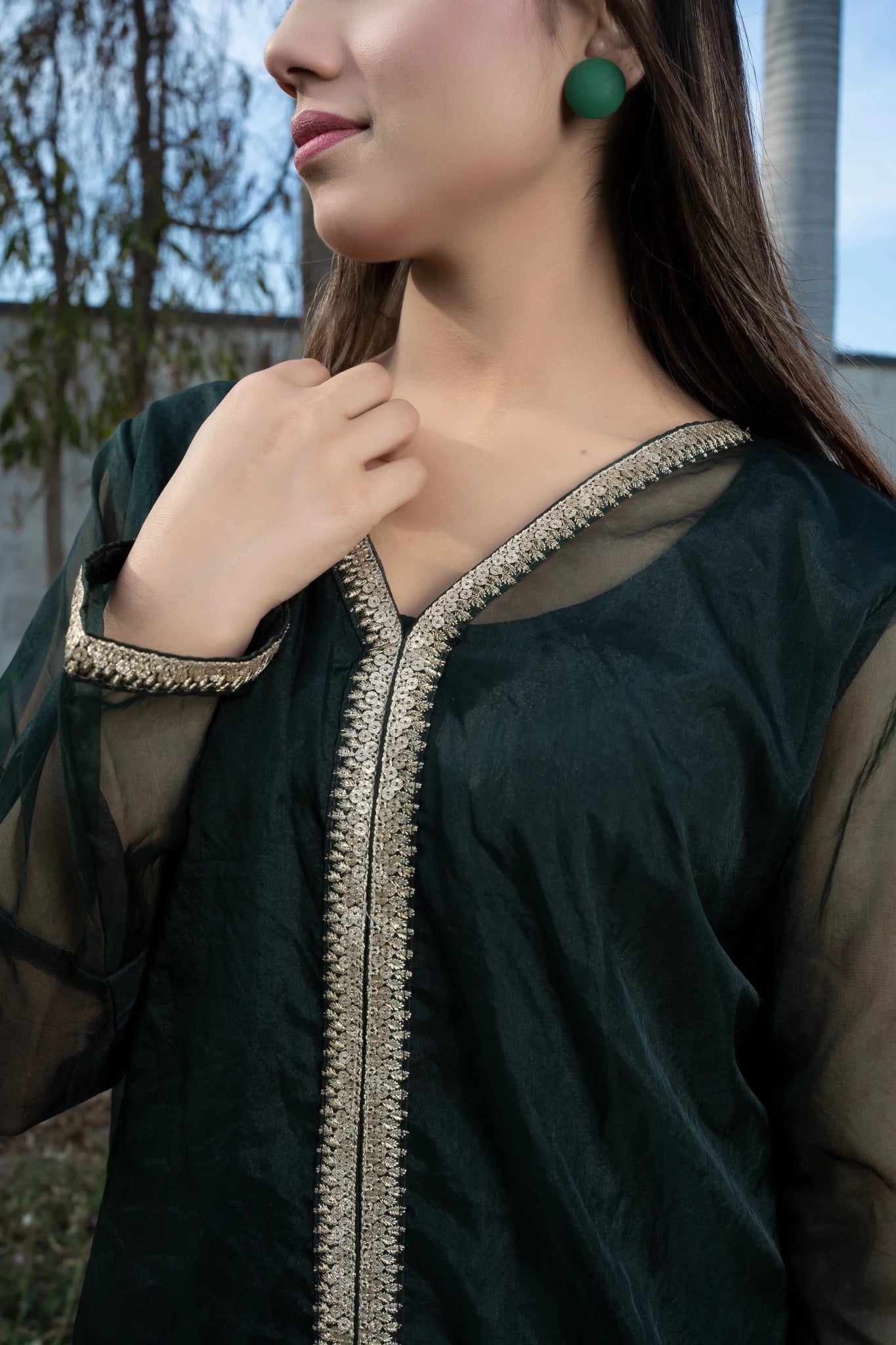 2 PC | Organza Dark Green Suit - Bellissimo Outfit