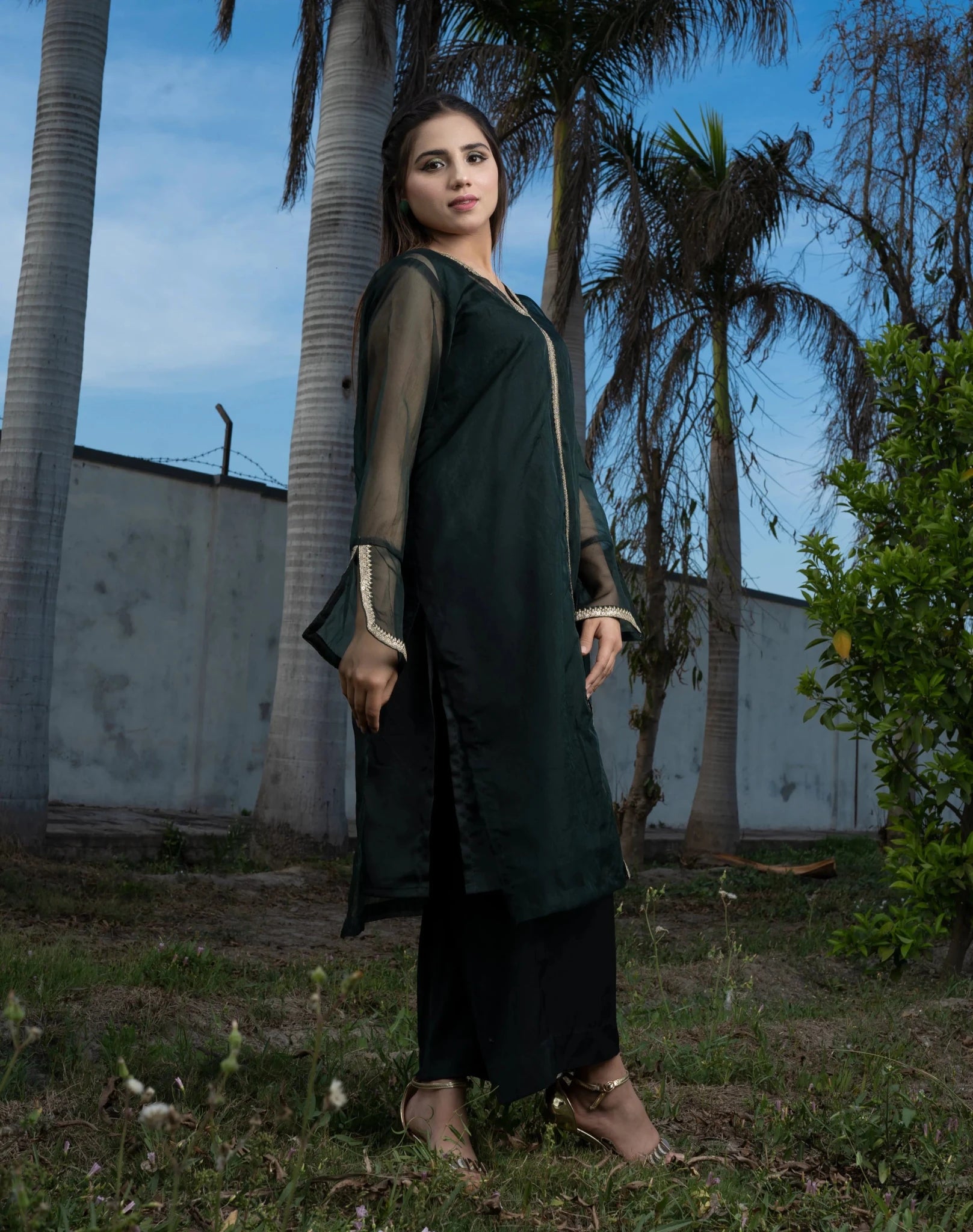 2 PC | Organza Dark Green Suit - Bellissimo Outfit