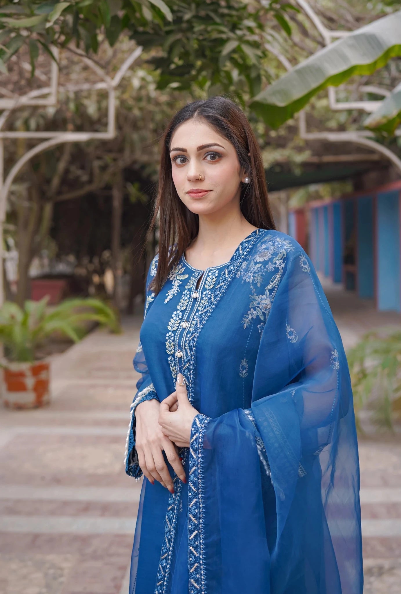 2 PC | Pure Organza Embroidered Suit - Bellissimo Outfit