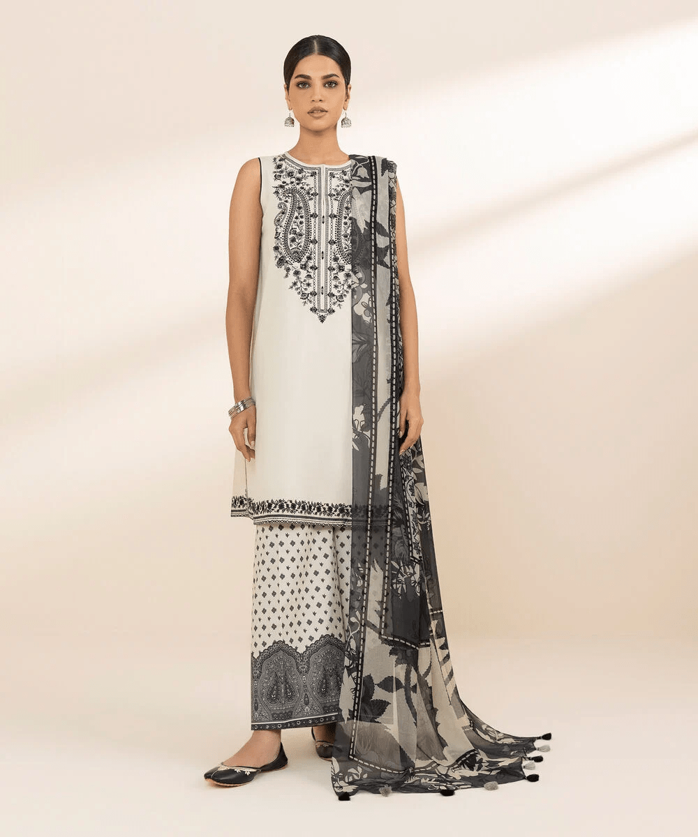 3 PC | Embroidered Lawn | Unstitched - Bellissimo Outfit