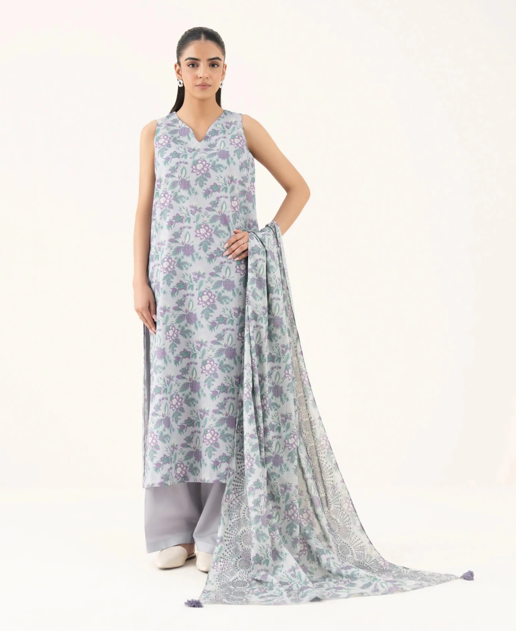 3 PC | Printed Cotton | Unstitched - Bellissimo Outfit