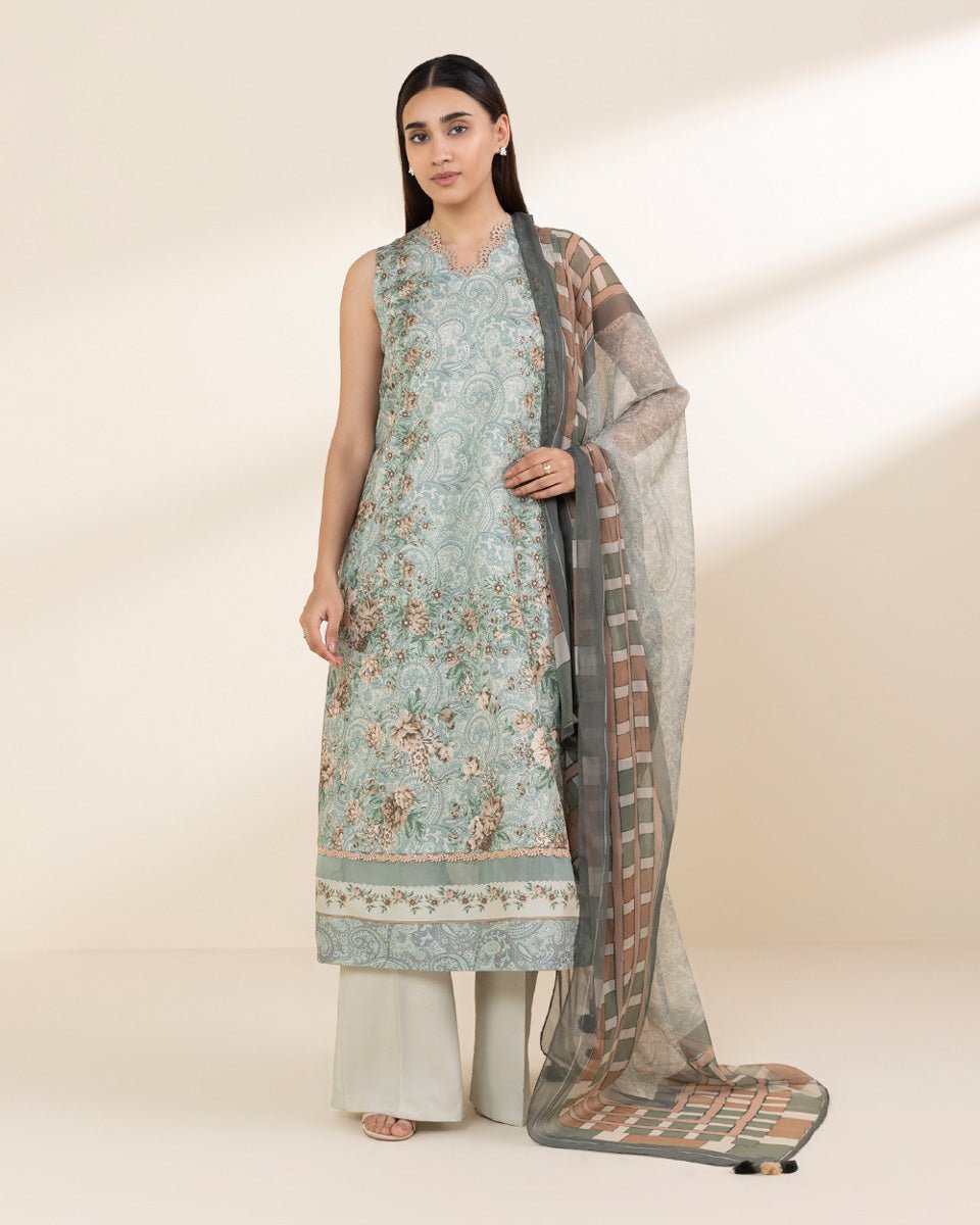 3 PC | Printed Lawn | Unstitched - Bellissimo Outfit