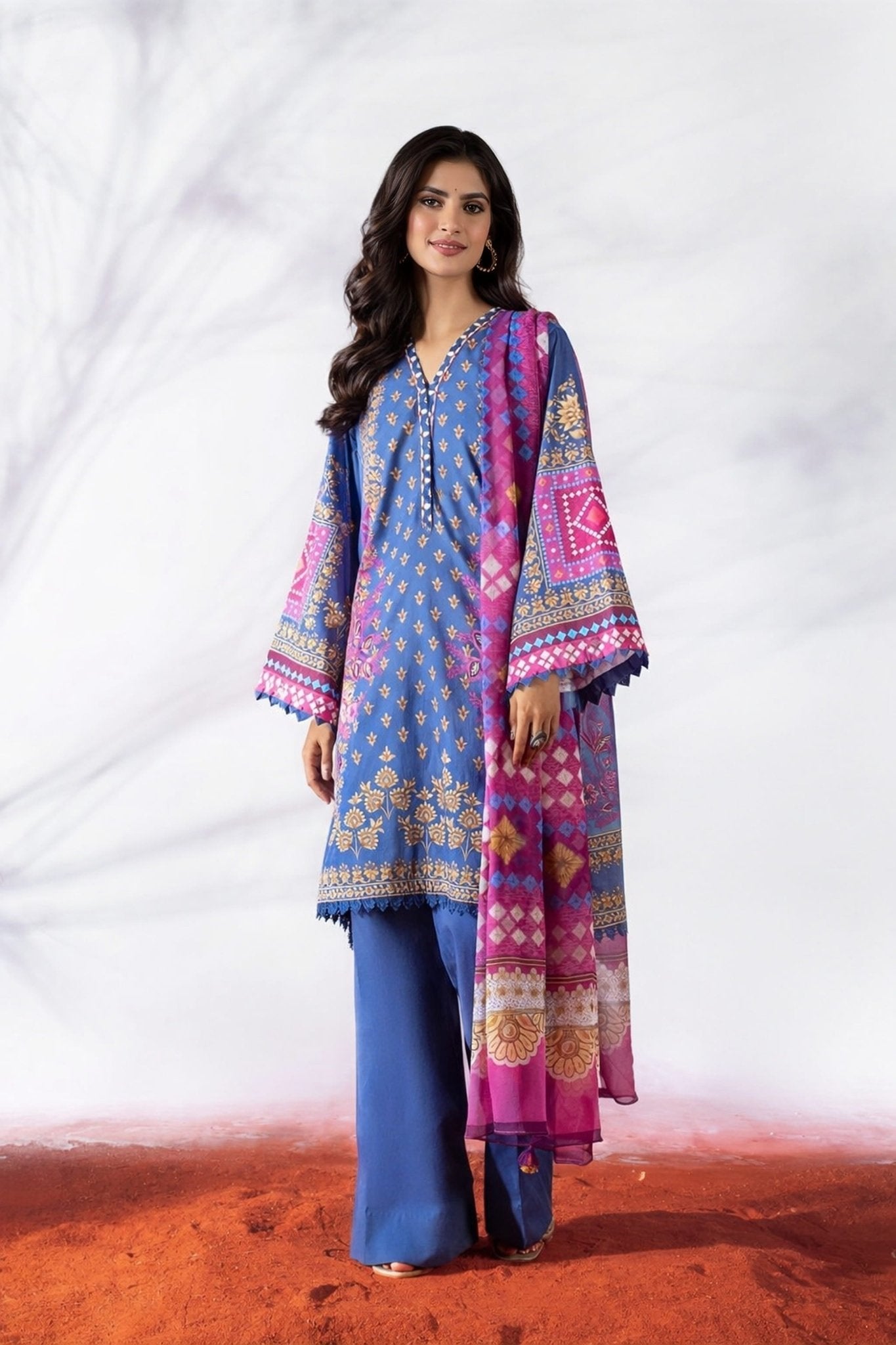 3 PC | Printed Lawn | Unstitched - Bellissimo Outfit
