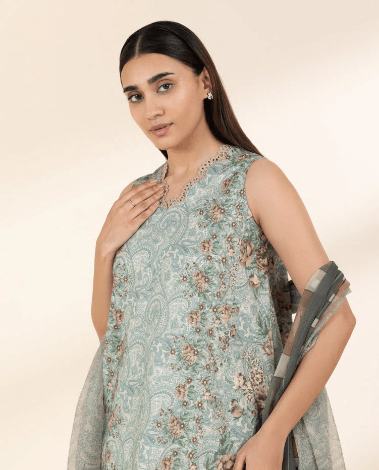 3 PC | Printed Lawn | Unstitched - Bellissimo Outfit