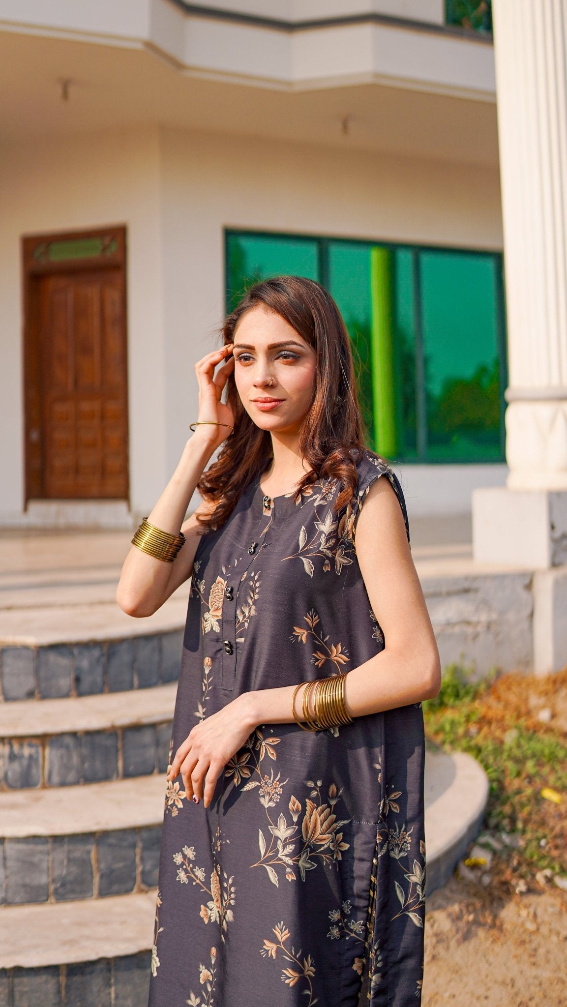 3 PC | Printed Raw Silk Suit - Bellissimo Outfit